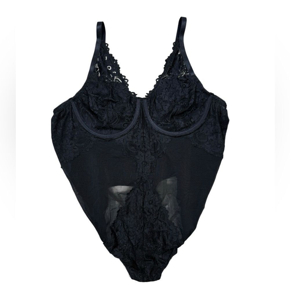 Torrid Black Sexy Lace Mesh Panel One Piece Tummy Control Bodysuit - Picture 5 of 7